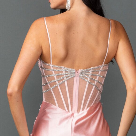 New Beads Embellished Sheath Prom Dress w/ V-Neck & Gathered Waistline DQ 4541 - Picture 7 of 8